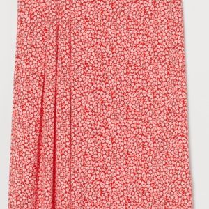 H&M Red Floral Skirt W/Slit